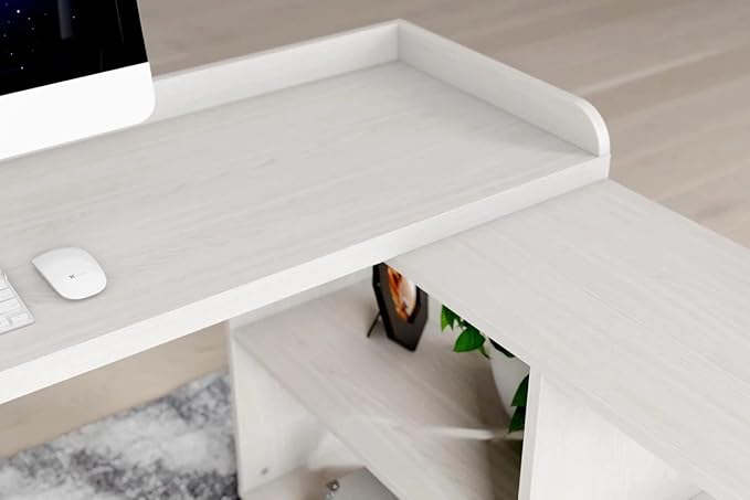 Signature Design by Ashley Bayflynn Modern L-Desk, White & Black - LeafyLoom