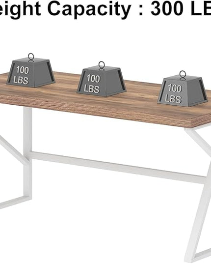 HSH Farmhouse Computer Desk, Large Home Office PC Desk, Modern Simple Metal Wood Desk Workstation for Executive Writing Study, Rustic Long Bedroom Living Room Table, White and Rustic Oak, 60 Inch - LeafyLoom