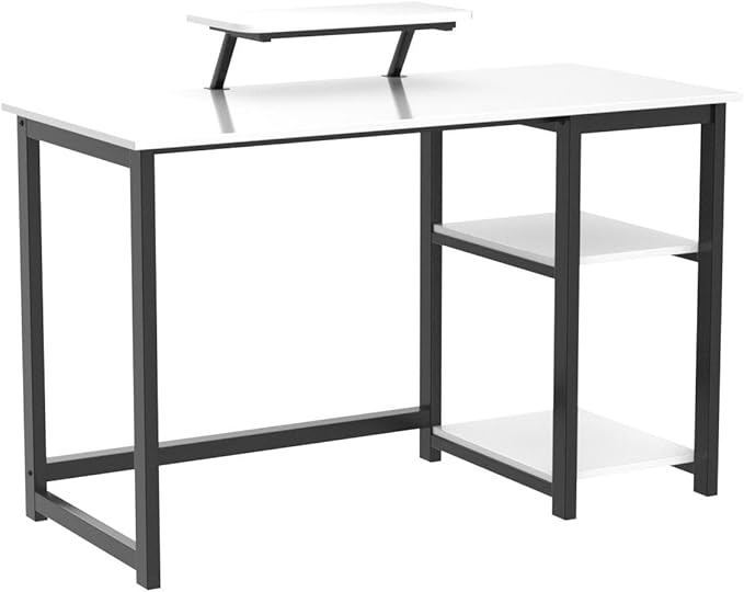 GreenForest Computer Desk with Monitor Stand,47 inch Home Office Desk with Reversible Storage Shelves,Modern Writing Desk Study PC Laptop Work Table,White - LeafyLoom