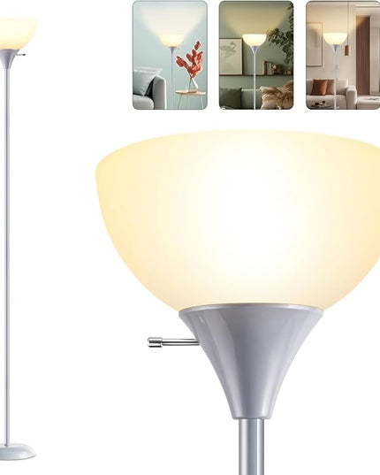 Floor Lamp, Standing Lamp, Modern Floor Lamp with Drop-Resistant White Lampshade, E26 Socket, Industrial Floor Lamp for Living Room Bedroom Study Office - LeafyLoom
