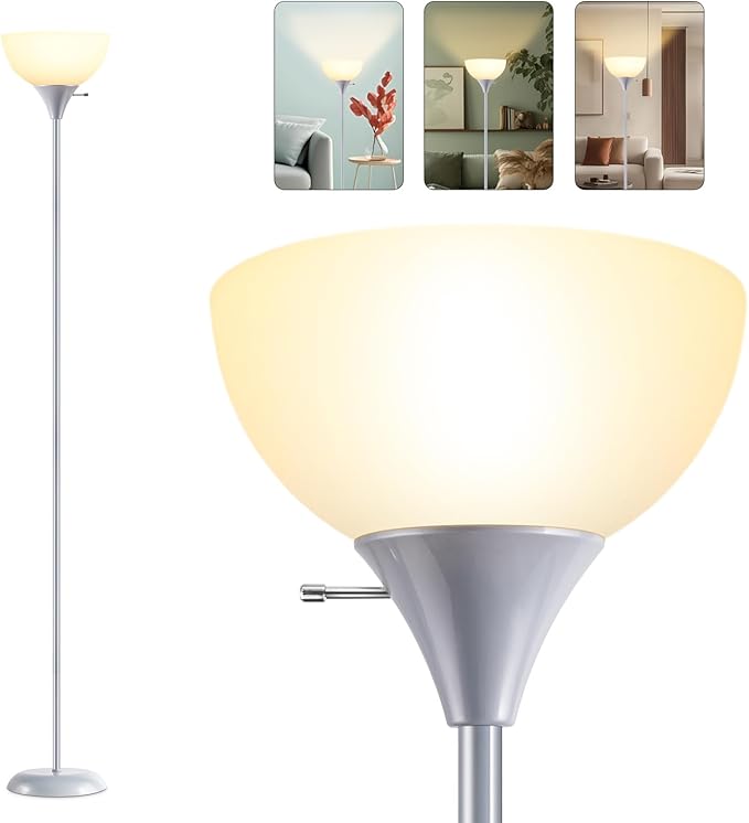 Floor Lamp, Standing Lamp, Modern Floor Lamp with Drop-Resistant White Lampshade, E26 Socket, Industrial Floor Lamp for Living Room Bedroom Study Office - LeafyLoom