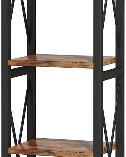 5-Tier Narrow Bookshelf, Ladder Bookshelf, Tall Bookshelf for Bedroom with Open Shelves, Office Bookshelf, Industrial Standing Bookshelf for Bedroom, Living Room and Home Office - LeafyLoom