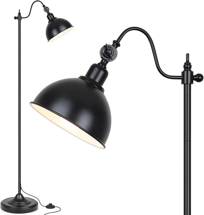 Mlambert Industrial Floor Lamp,63” LED Standing Lamp Modern with 11W A19 LED Bulb,Adjustable Head,Foot Switch,Metal Lamp for Livingroom,Stand Light - LeafyLoom