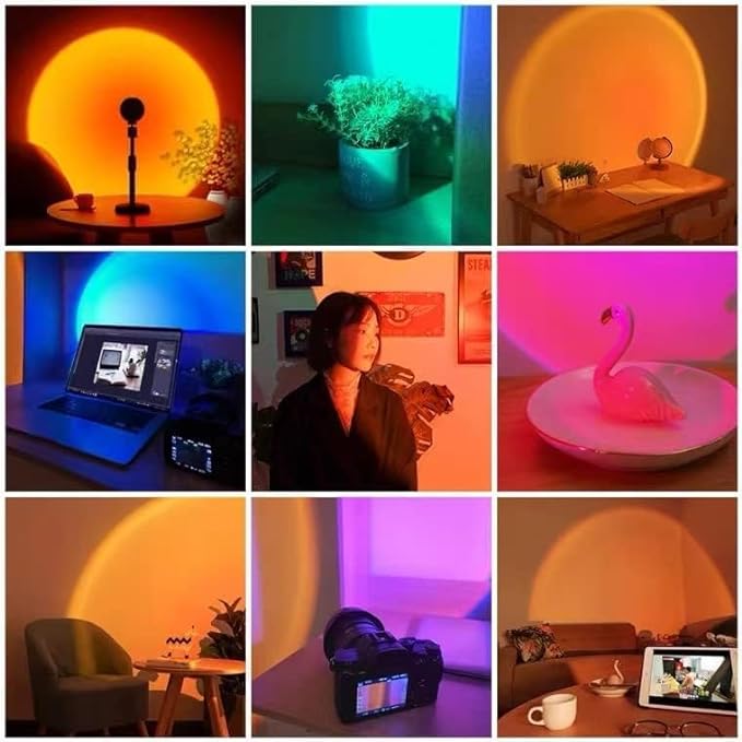 Balkwan Sunset Lamp Projection Rotation Rainbow Projection Lamp Led Romantic Visual Led Light Network Red Light with USB Modern Floor Stand Night Light Living Room Bedroom Décor (16 color) - LeafyLoom
