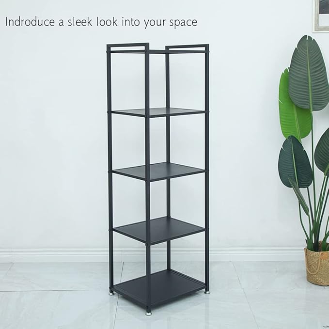 Display Shelf, 5-Tier Shelf Stand, Black Metal Thin Narrow Tall Large Corner Shelf Bookshelf Freestanding for Bedroom Shop Commercial Retail Storage(19.7x15.7x63)… - LeafyLoom