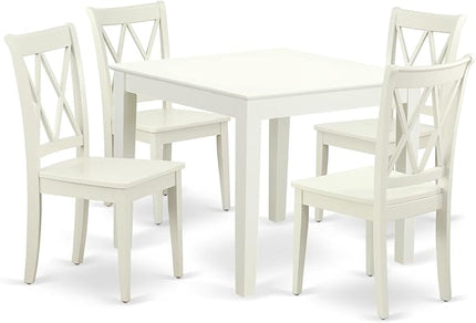 East West Furniture OXCL5-LWH-W Oxford 5 Piece Set for 4 Includes a Square Kitchen Table and 4 Dining Room Chairs, 36x36 Inch - LeafyLoom
