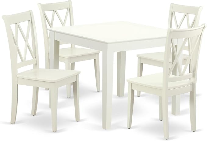 East West Furniture OXCL5-LWH-W Oxford 5 Piece Set for 4 Includes a Square Kitchen Table and 4 Dining Room Chairs, 36x36 Inch - LeafyLoom