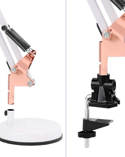 Metal Swing Arm Desk Lamps, Adjustable and Flexible,Feading with Base and Clip 2-in-1 Function, Fit E26&E27 Bulbs Base, Application in Bedroom Living Room, Office Home (White+Rose Gold) - LeafyLoom