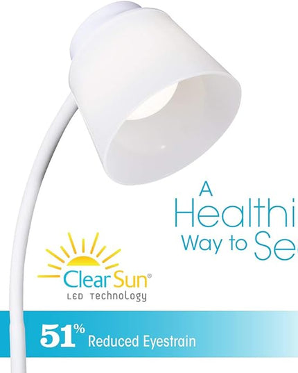 OttLite Clarify LED Desk Lamp with 4 Brightness Settings – Touch Activated Controls, Modern White Design, ClearSun LED Lighting, Flexible Neck, for Work, Study, Reading, Crafting - LeafyLoom