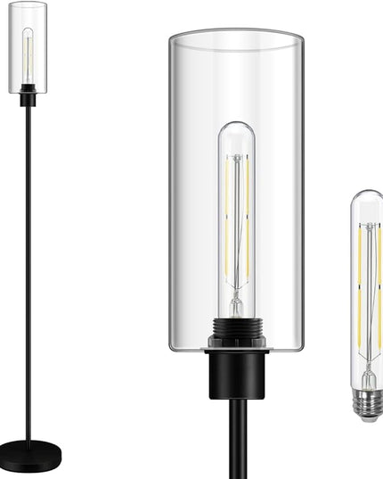 BoostArea Floor Lamp for Living Room, Modern Standing Lamp Stand Up Lamp with Glass Lampshade, 4W Bulb Included, Pole Lamp Tall Lamps for Bedroom, Living Room, Office, Kids Room, Reading - LeafyLoom