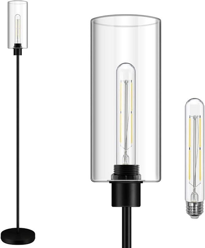 BoostArea Floor Lamp for Living Room, Modern Standing Lamp Stand Up Lamp with Glass Lampshade, 4W Bulb Included, Pole Lamp Tall Lamps for Bedroom, Living Room, Office, Kids Room, Reading - LeafyLoom