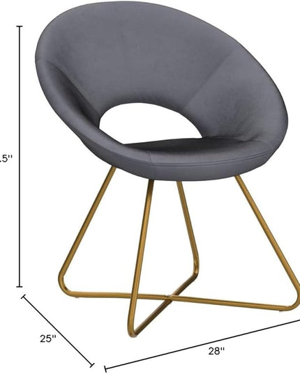 Roundhill Furniture Slatina Silky Velvet Upholstered Accent Chair with Gold Tone Finished Base, 25D x 28W x 31.5H in, Gray - LeafyLoom