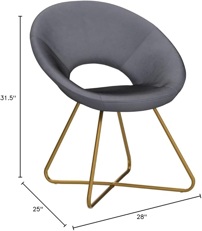 Roundhill Furniture Slatina Silky Velvet Upholstered Accent Chair with Gold Tone Finished Base, 25D x 28W x 31.5H in, Gray - LeafyLoom