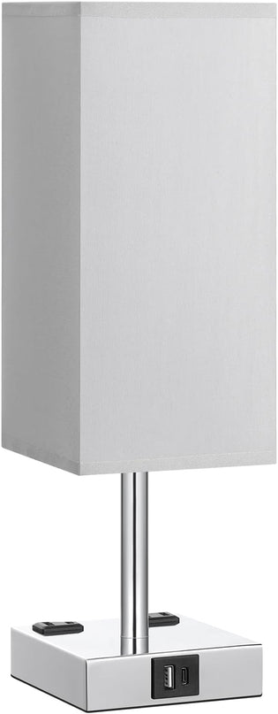 【Upgraded】Bedside Table Lamp Touch Control, with USB C+A Charging Ports & Dual AC Outlets, 3-Way Nightstand Lamp for Bedroom with LampShade Living Room Office(LED Dimmable Bulb Included) - LeafyLoom