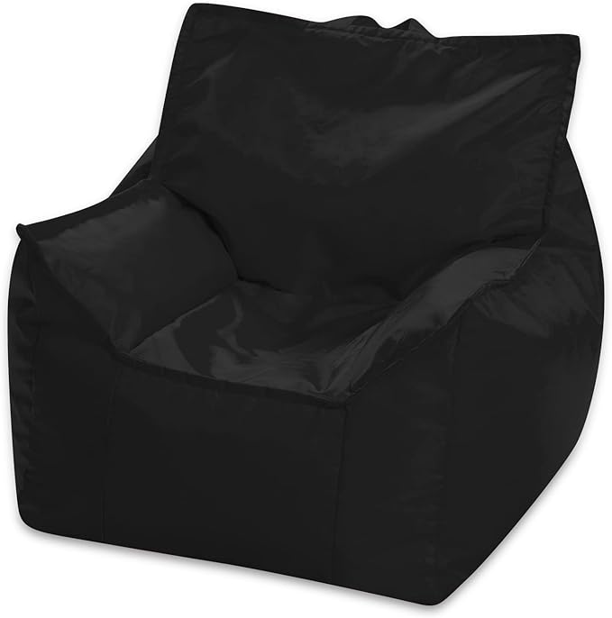 Posh Creations Structured Comfy Bean Bag Chair for Gaming, Reading, and Watching TV, Newport Chair, Microsuede - Black - LeafyLoom