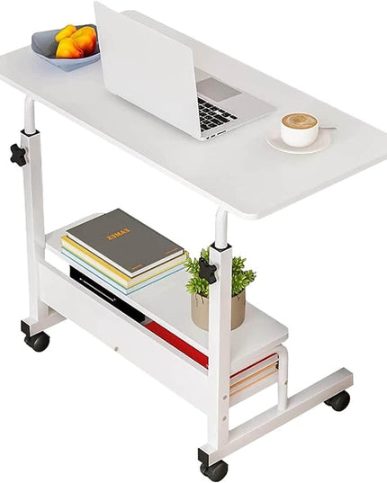 Adjustable Home Office Desk Portable Study Computer Rolling Desk for Small Spaces Movable Sofa Side Table on Wheels Student Small Laptop Desk with Storage White Size 31x16 Inch - LeafyLoom