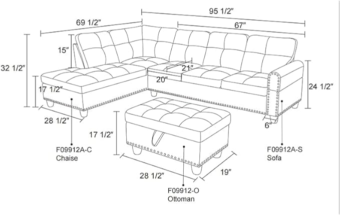 Modern Linen Living Room Furniture Set,L-Shaped Modular Upholstered 6 Seaters Sectional Sofa Couch W/2 Cup Holders & Storage Ottoman for Small Apartment-Dark Gray, 1 - LeafyLoom
