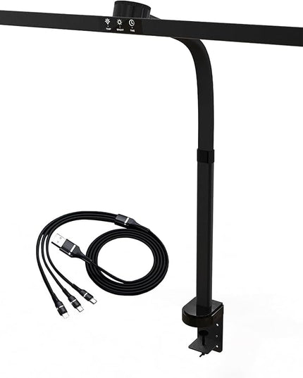 Neatfi LED Desk Lamp with 6-Level Brightness, Adjustable 2700~6500K Color Temperature, 14” Wide, Timer & Charging Port - Touch & Knob Control, 800 Lumens, Dimmable LED Table Light, 24W, CRI 85 (Black) - LeafyLoom