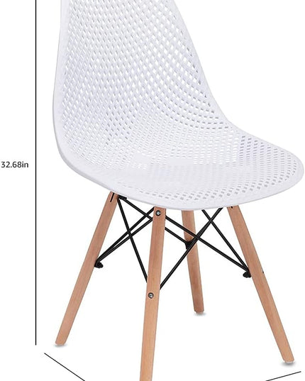 CangLong Dining Mid Century Modern Hollow Back Design Plastic Shell Armless Side Chair with Beech Wood Legs, Set of 2, White 1 - LeafyLoom