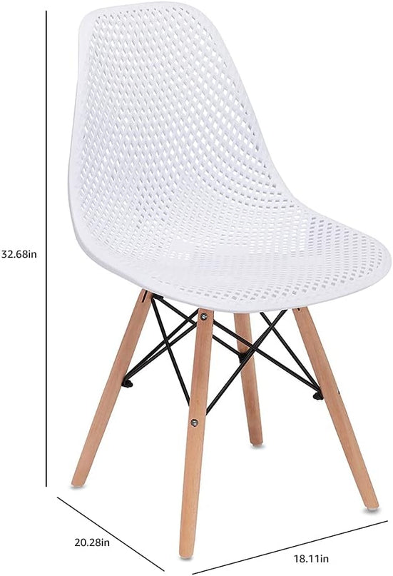 CangLong Dining Mid Century Modern Hollow Back Design Plastic Shell Armless Side Chair with Beech Wood Legs, Set of 2, White 1 - LeafyLoom