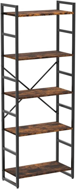 Shintenchi Bookshelf, 5 Tier Bookshelf, Tall Bookcase Shelf for CDs/Movies/Books, Home Office Bookcase Shelf Storage Organizer, Modern Book Shelf for Bedroom/Living Room/Home Office, Rustic Brown - LeafyLoom