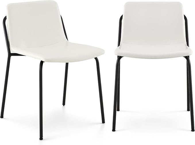 COLAMY Leather Dining Chairs Set of 2, Kitchen Dining Chairs with Back with Metal Legs for Kitchen Dining Living Room Restaurant Shop, White - LeafyLoom