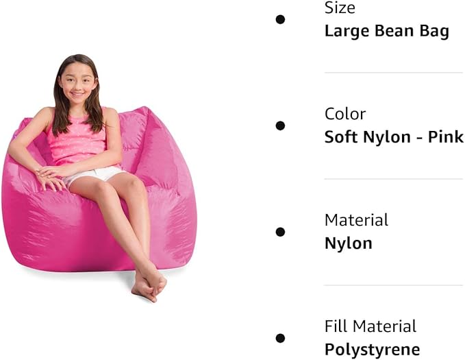 Posh Creations Coronado Bean Bag Boys and Girls Large Chair for Kids, for Gaming and Playrooms, Soft Nylon-Pink - LeafyLoom