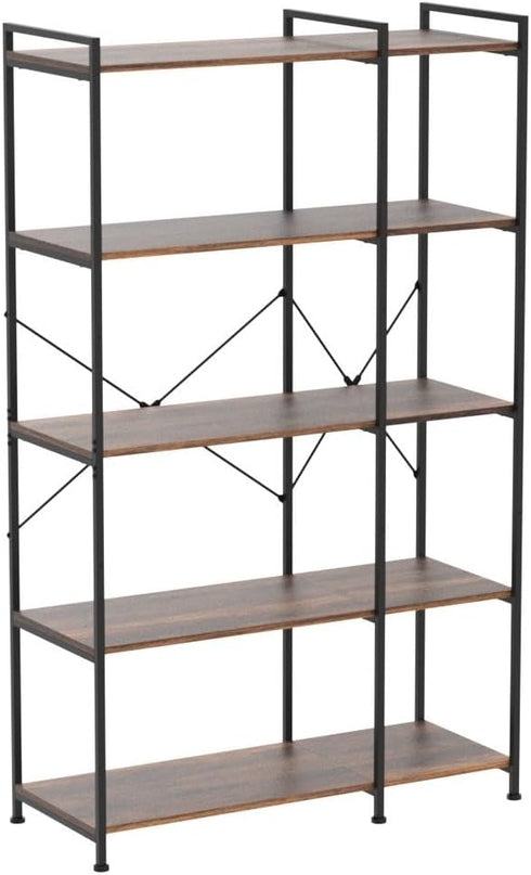 Bookshelf 5 Tier Deformable Corner Bookcase Free Standing Modern Industrial Book Storage Display Book Shelf for Bedroom Living Room Study Room Office (Brown) - LeafyLoom