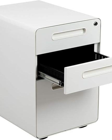 Flash Furniture Wren Ergonomic 3-Drawer Mobile Locking Filing Cabinet with Anti-Tilt Mechanism and Hanging Drawer for Legal & Letter Files, White - LeafyLoom