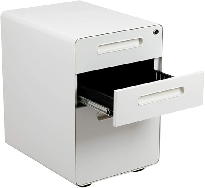 Flash Furniture Wren Ergonomic 3-Drawer Mobile Locking Filing Cabinet with Anti-Tilt Mechanism and Hanging Drawer for Legal & Letter Files, White - LeafyLoom