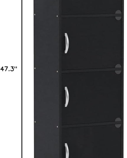 HODEDAH IMPORT 4-Shelf Bookcase Cabinet, Black - LeafyLoom
