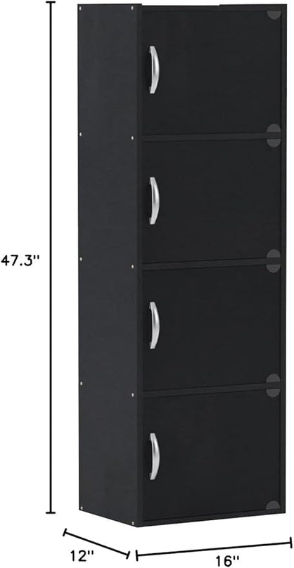 HODEDAH IMPORT 4-Shelf Bookcase Cabinet, Black - LeafyLoom