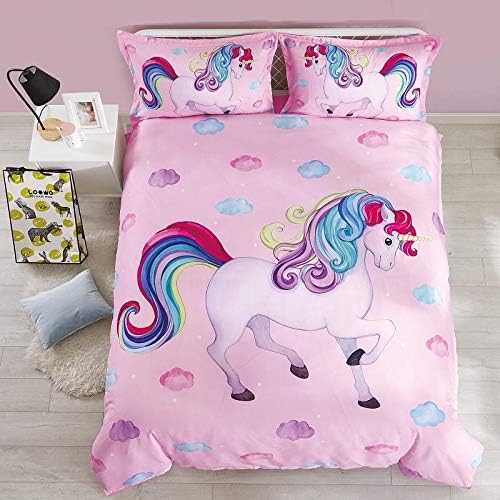 Wowelife Unicorn Full Size Bedding Set 5 Pieces Unicorn Comforter Set Pink 3D Kids Comforter Sets Breathable with Comforter, Flat Sheet, Fitted Sheet and 2 Pillowcases - LeafyLoom