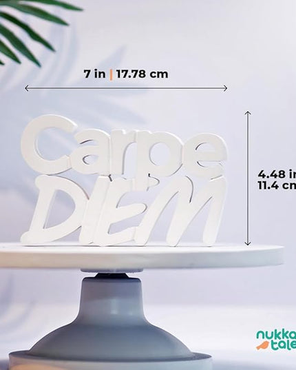 Carpe Diem White Showpiece Home Decor Items Living Room Decoration Items Center Table Décor Book Shelf Décor Birthday Gift Items (7 X 4.49 inch) Engineered Wood - LeafyLoom