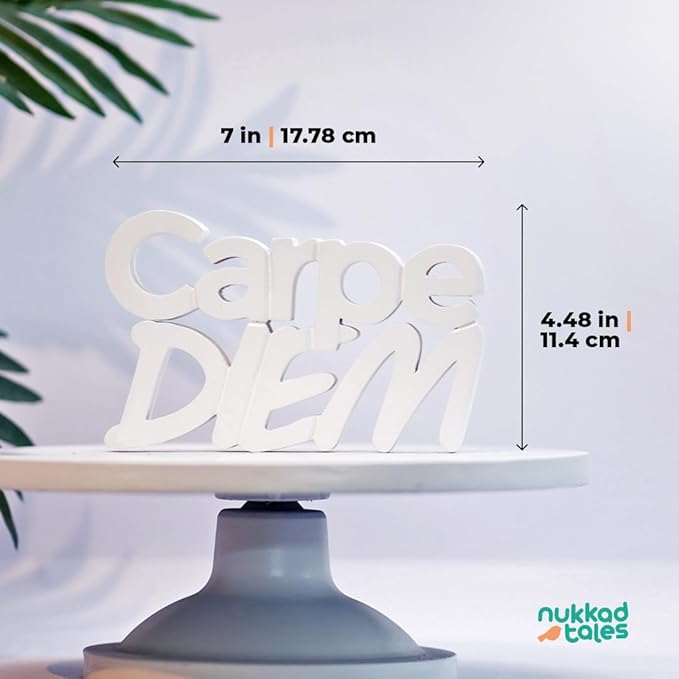 Carpe Diem White Showpiece Home Decor Items Living Room Decoration Items Center Table Décor Book Shelf Décor Birthday Gift Items (7 X 4.49 inch) Engineered Wood - LeafyLoom
