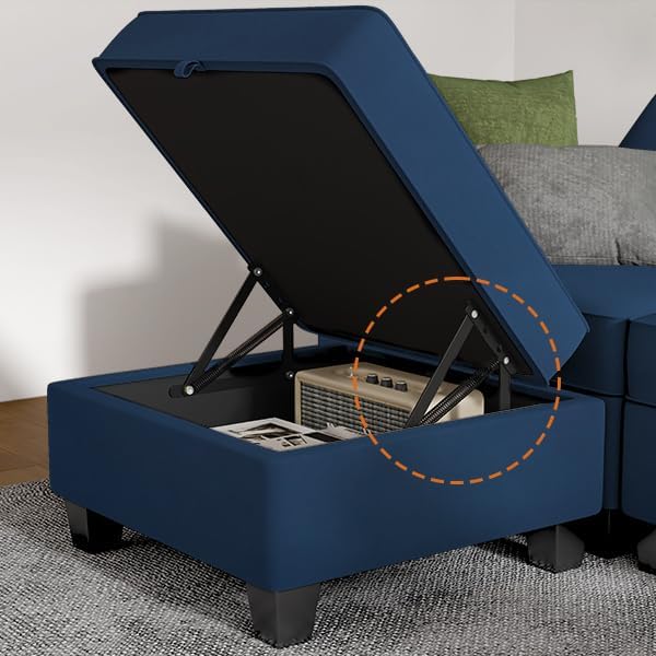 Modular Sectional Sofa, Convertible Sectional Couches for Living Room L Shaped Sofa Couch with Storage Ottoman, High Supportive 6 Seats Reversible Sectionals 113'' with Chaise, Dark Blue - LeafyLoom