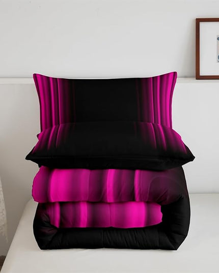 Geometric Abstract Ombre Bedding Bed Set Men Adults Teens Rose Red Black Striped Comforter Set Kids Boys Girls Simple Modern Comforter Collection 2Pcs Twin Size Boys - LeafyLoom