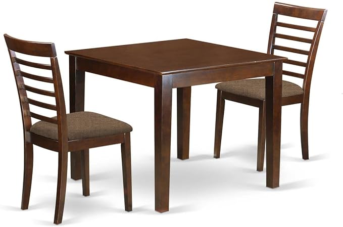 East West Furniture OXML3-MAH-C 3 Piece Set for Small Spaces Contains a Square Dining Room Table and 2 Linen Fabric Upholstered Chairs, 36x36 Inch - LeafyLoom