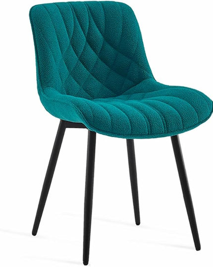 YOUNUOKE Comfortable Dining Chairs Set of 2, Mid-Century Modern Kitchen Dining Room Chairs, Upholstered Backrest Boucle Dining Chair with Black Metal, Pine Green - LeafyLoom