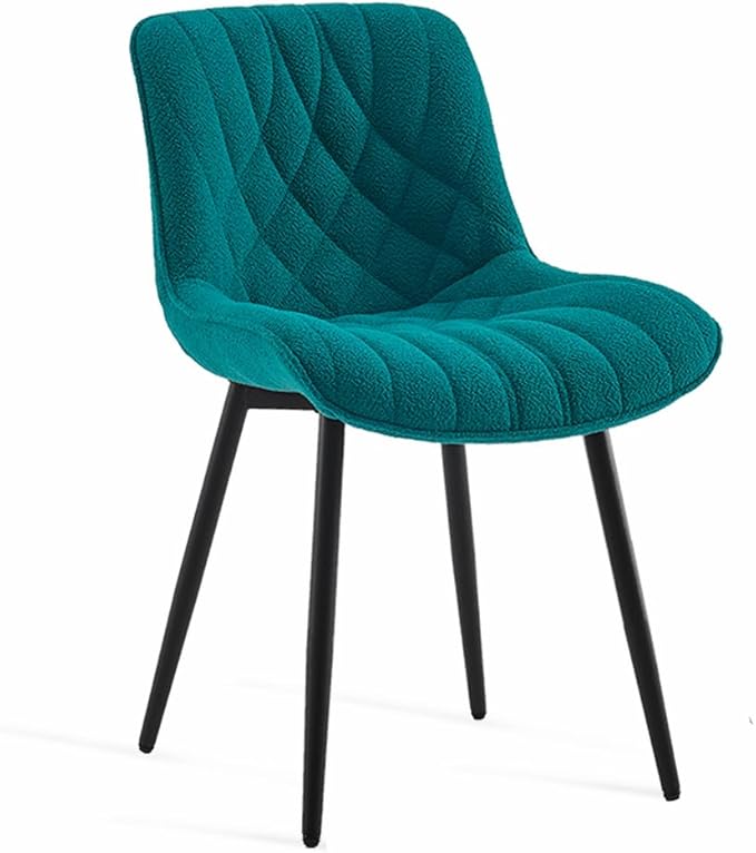 YOUNUOKE Comfortable Dining Chairs Set of 2, Mid-Century Modern Kitchen Dining Room Chairs, Upholstered Backrest Boucle Dining Chair with Black Metal, Pine Green - LeafyLoom