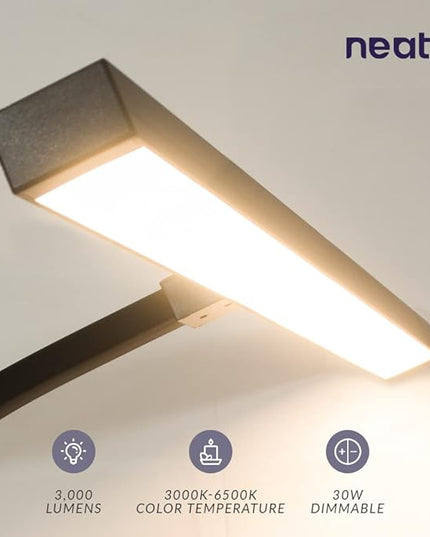 Neatfi (New Model) Flex Desk Lamp with Clamp, Dimmable, 3,000 Lumens 30W LED Monitor Light, 3000K-6500K Correlated Color Temperature, 5 Brightness Levels & 5 Light Modes (31.5 Inches, Black) - LeafyLoom
