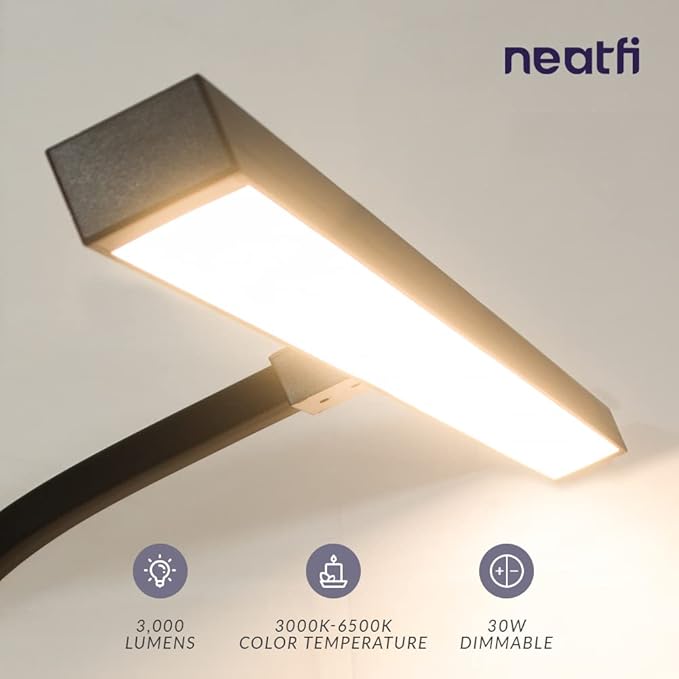 Neatfi (New Model) Flex Desk Lamp with Clamp, Dimmable, 3,000 Lumens 30W LED Monitor Light, 3000K-6500K Correlated Color Temperature, 5 Brightness Levels & 5 Light Modes (31.5 Inches, Black) - LeafyLoom