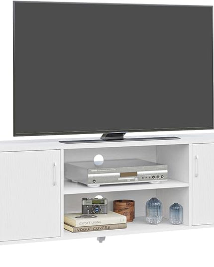Panana TV Stand Television Stands TV Console Unit with Shelf and 2 Doors Storage Cabinets for Living Room Bedroom for TVs up to 70 Inches (White,62.99 inches) - LeafyLoom