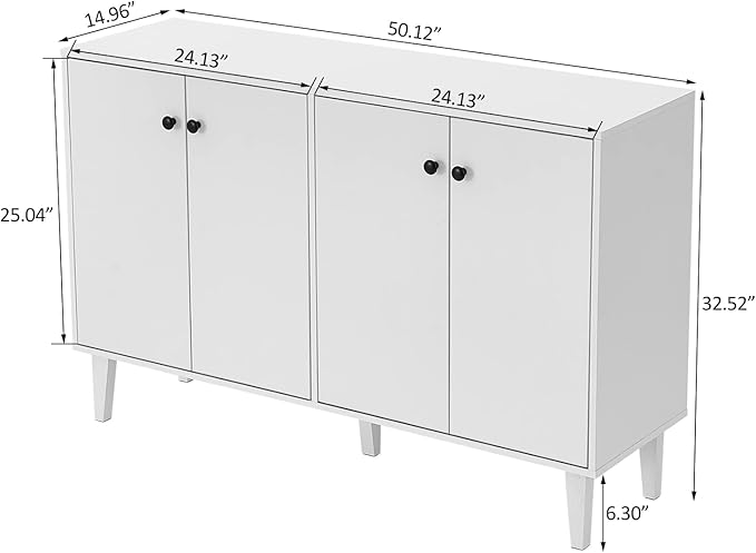 Panana Sideboard Buffet Cabinet Kitchen Storage Cabinet Living Room 4 Doors Console Table (White) - LeafyLoom