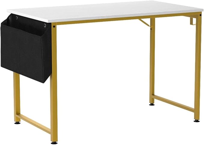 Lufeiya Computer Desk Small White Gold Writing Table for Home Office Compact Spaces 39 Inch Modern Student Study Desk,White Gold - LeafyLoom
