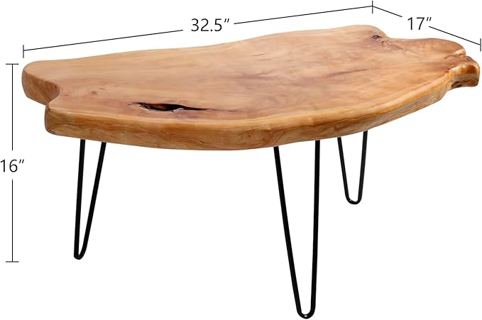 WELLAND Live Edge Cedar Wood Coffee Table Metal Hairpin Legs for Living Room - LeafyLoom