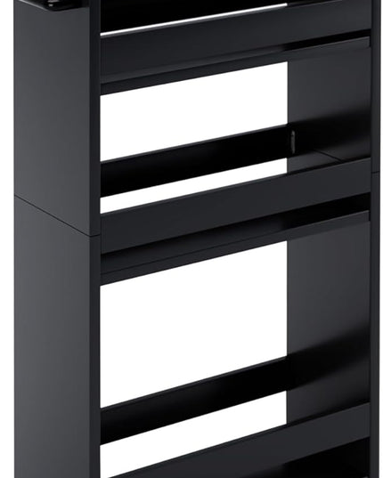 MARTY Slim Rolling Storage Cart 4-Tier Kitchen Cart on Wheels, Laundry Room Storage with Handle Slide Out Utility Cart Shelving Unit Organizer Trolley for Narrow Places Bathroom Small Corner, Black - LeafyLoom