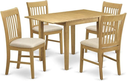 East West Furniture NDNO5-OAK-C Norden 5 Piece Modern Set Includes a Rectangle Wooden Table with Dropleaf and 4 Linen Fabric Dining Room Chairs, 30x48 Inch, Oak - LeafyLoom