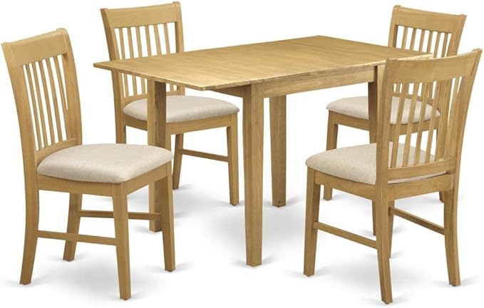 East West Furniture NDNO5-OAK-C Norden 5 Piece Modern Set Includes a Rectangle Wooden Table with Dropleaf and 4 Linen Fabric Dining Room Chairs, 30x48 Inch, Oak - LeafyLoom