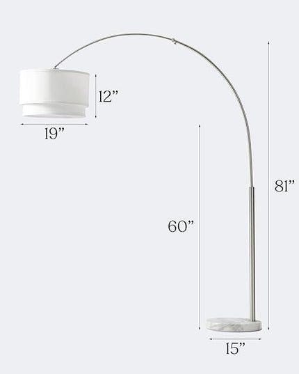 Brightech Mason Arc Floor Lamp - Modern Corner Standing Lamp with Unique Hanging Drum Lamp Shade for Living Room - Bright Overhead, Curved Hanging Light for Bedroom. Library, Den - Nickel - LeafyLoom